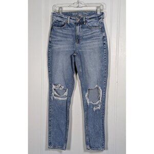 American Eagle Jeans Womens 2 Blue Denim Mom Ripped Distressed Strigid Stretch